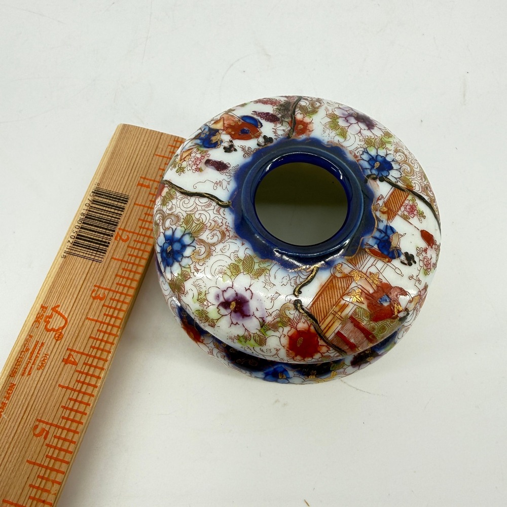 Vintage Porcelain Hair Receiver | Asian Hand Painted Dresser Vanity Jar - Picture 14 of 15